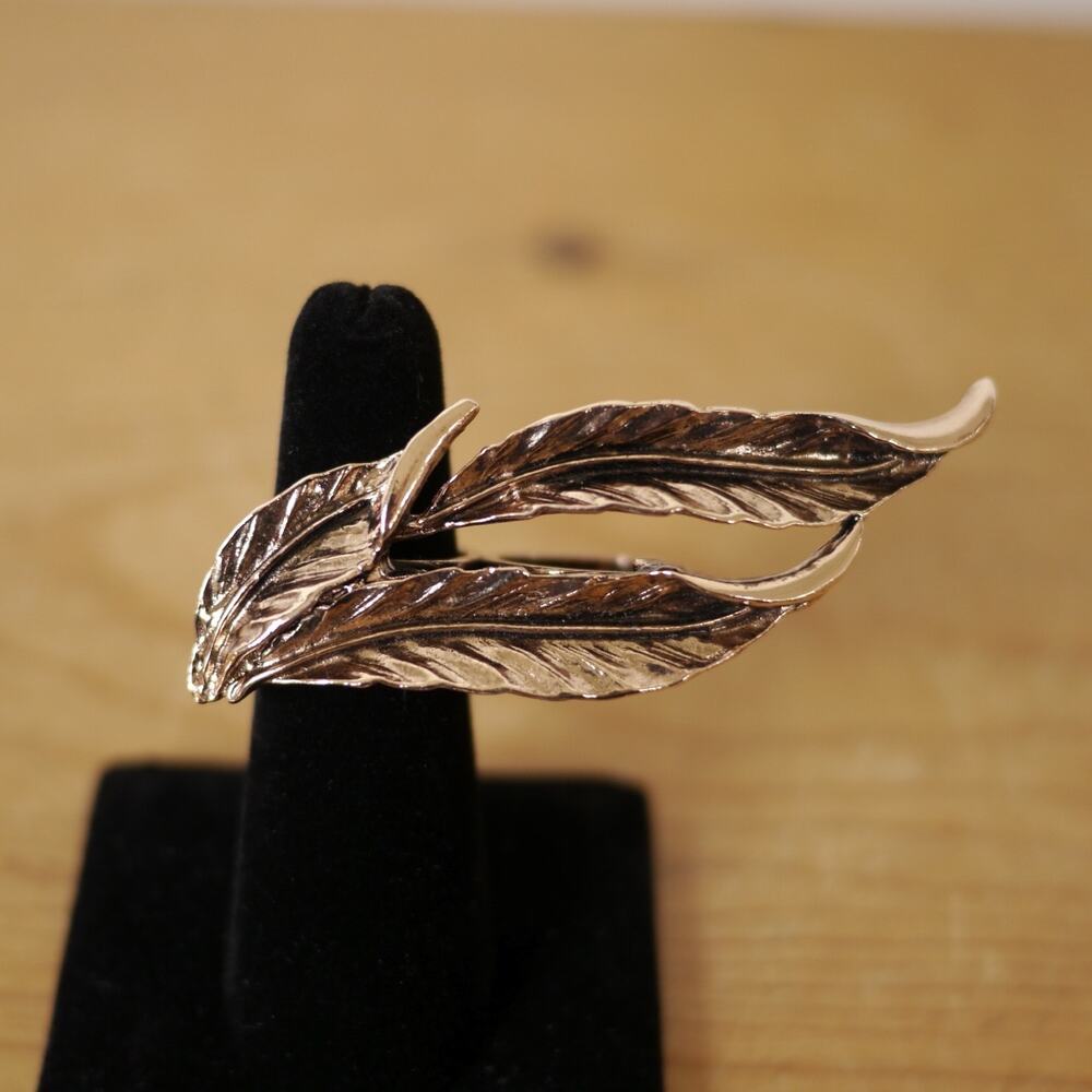 Eden Bronze Feather Chunky Statement Runway Prototype Two Finger Ring 5.5 4.5
